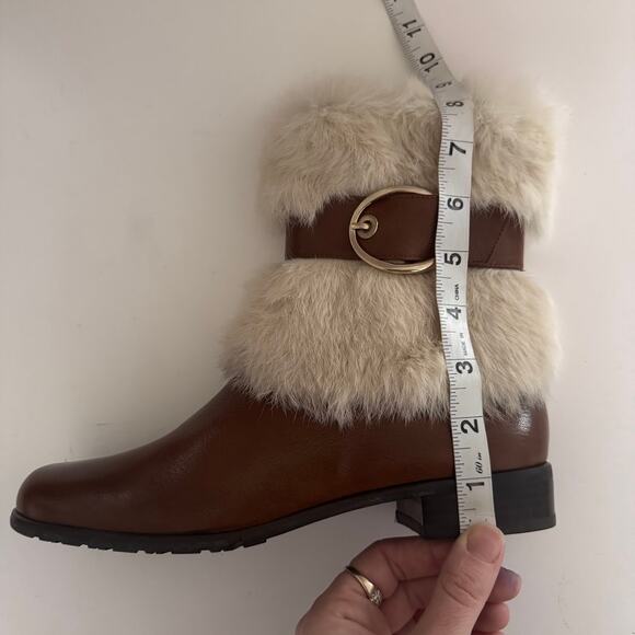 Stuart Weitzman Brown Leather Fur Cuff Lined Buckle Boots 7.5 - Picture 10 of 12